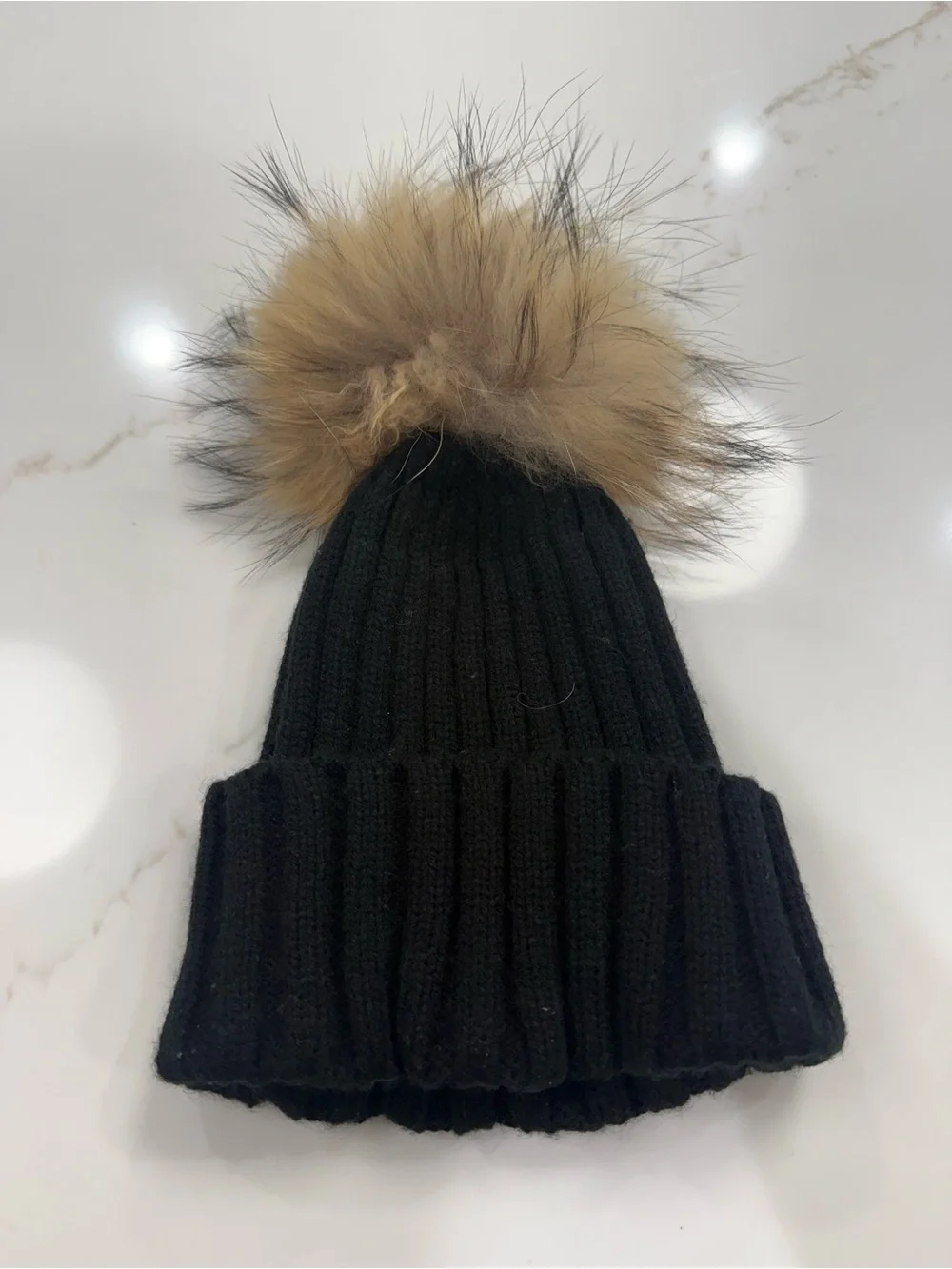 Chloe K Black Knit Kids Beanie with Removable Faux Fur Pom Pom Winter